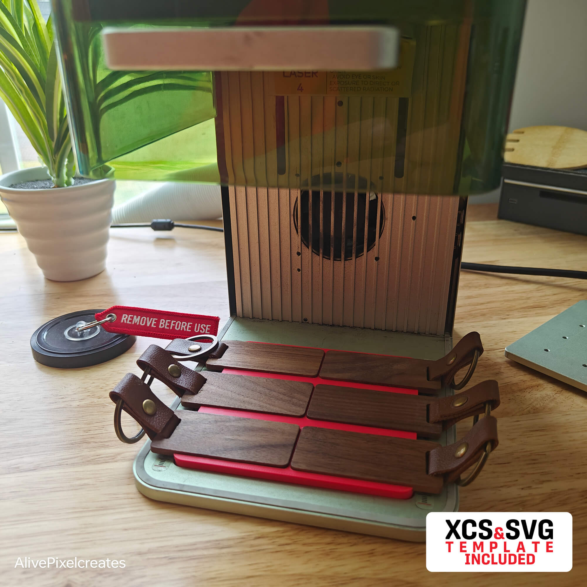 Wood Leather Keychain Fixture